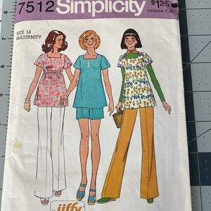 Vintage Simplicity Maternity sewing pattern, size 14, Bust 31-38, copyright 1976